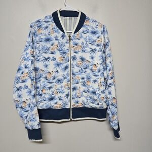 Faherty Mandalay Reversible‎ Bomber Jacket Tropical Print / Striped Sz M Resort
